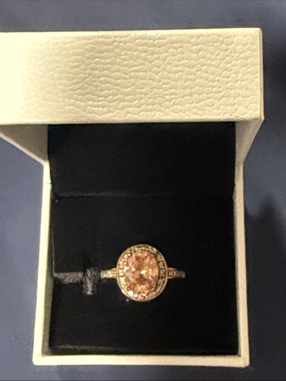 QVC Gold Ring with Champagne Oval Center and Halo